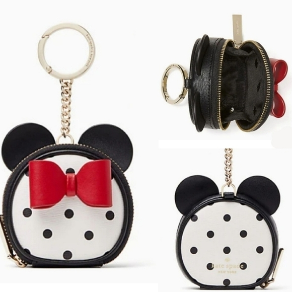 Kate Spade X Disney Minnie Mouse Coin Purse Key Fob Red Bow Polka Dot Bag Charm - Picture 15 of 15